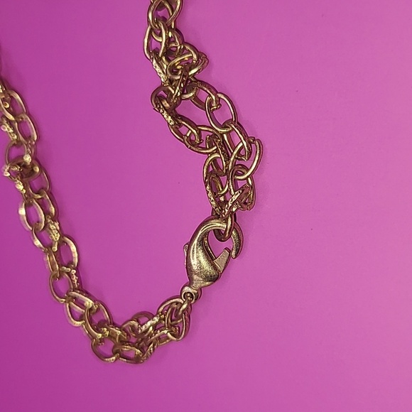 Gold tone double chain long necklace with faux diamonds - Picture 8 of 10